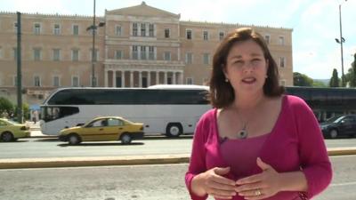 Tanya Beckett outside Greek parliament