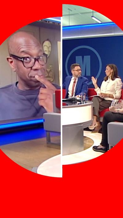 Split screen image showing Clive Myrie on one side and BBC Breakfast presenters on the other 