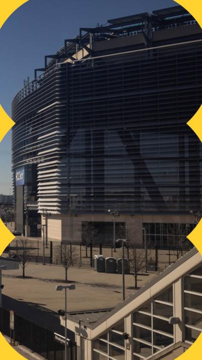 The Meadowlands New Jersey Transit station with the MetLife Stadium in the background.