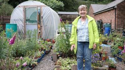 Lyn Murray in her Haltwhistle allotment