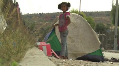 Girl and tent on Lesbos