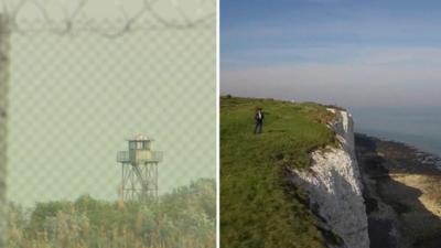 Border fence (left) and cliff top (right)