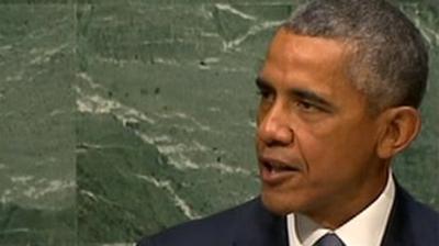 President Obama addressing the United Nations General Assembly.