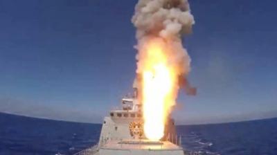 Russia navy fires cruise missiles at IS targets in Syria.