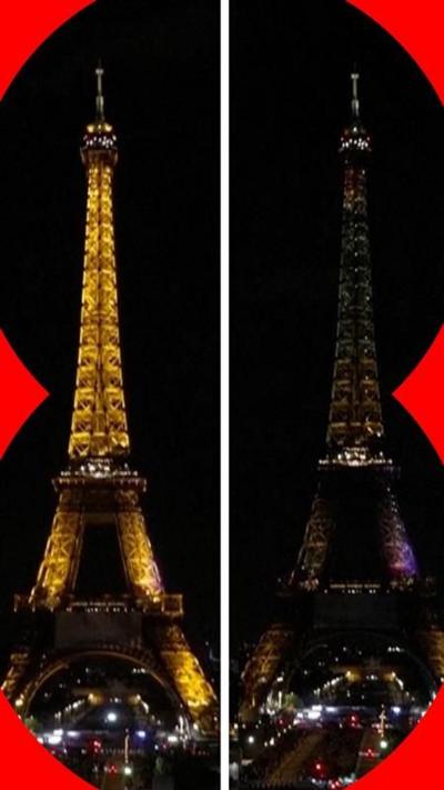 Eiffel tower lit up and dark