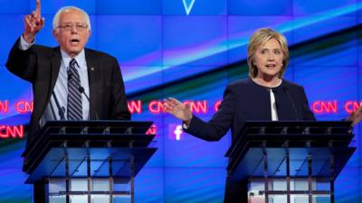 Bernie Sanders and Hillary Clinton at the US Democratic presidential debate