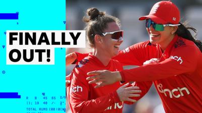 Linsey Smith and Maia Bouchier celebrate the wicket of Jess Kerr