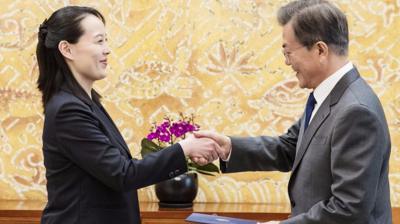 South Korean President Moon Jae-in and North Korean leader Kim Jong-un's sister Kim Yo-jong