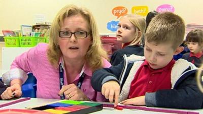 Teaching numbers at Oldcastle Primary School in Bridgend