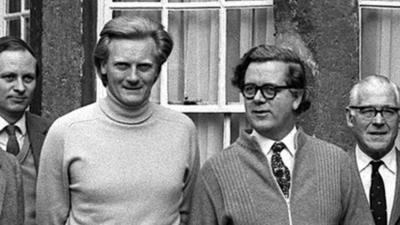 File photo dated 18/3/1973 of Aerospace Shipping Minister Michael Heseltine (left) and Trade Consumer Minister Geoffrey Howe at the Bear Hotel in Woodstock, Oxfordshire.
