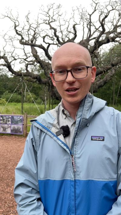 Reporter David Pittam stands in front of the Major Oak