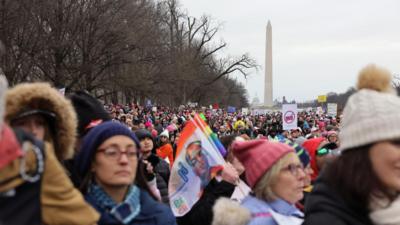 People protesting outside Washington Monument