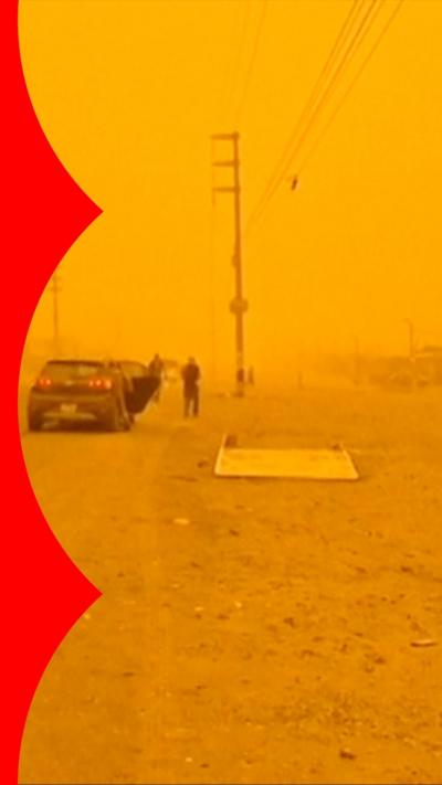 Bright orange skies on a street in Peru 