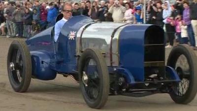 Don Wales driving Blue Bird