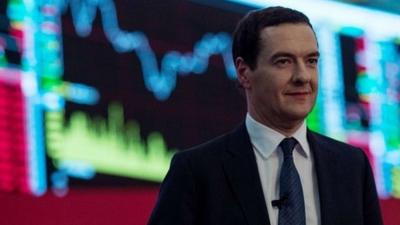 George Osborne with Shanghai stock exchange graphs behind him