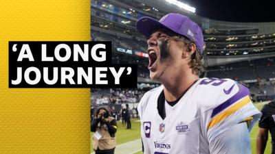JJ McCarthy celebrates after winning on his NFL debut.