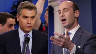 CNN's Jim Acosta (L) and senior adviser Stephen Miller