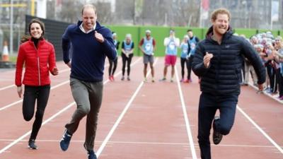 The Duke and Duchess of Cambridge and Prince Harry race