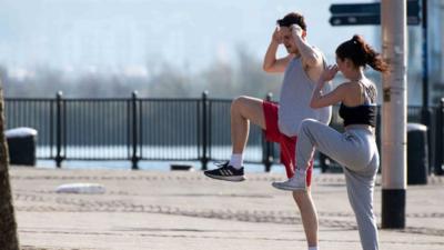 People exercising in Cardiff Bay