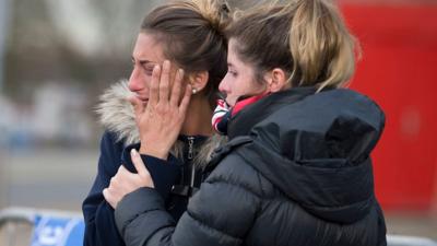 Romina Sala being consoled at Cardiff City Stadium