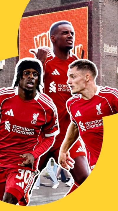 Composite image of three players in red Liverpool kits