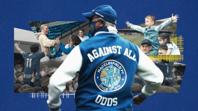 Robbie Savage: Managing Macclesfield FC graphic with pictures of fans