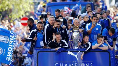 Leicester City players on bus