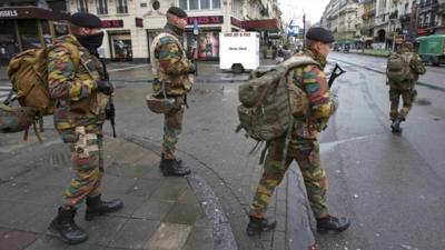 Soldiers on patrol in Brussels