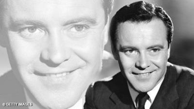 A black and white photograph portrait of Jack Lemmon.