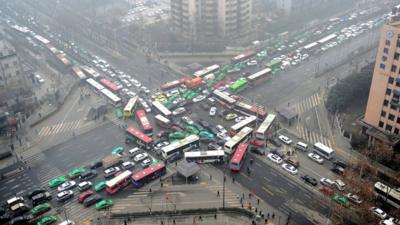 Arial view of city traffic in China