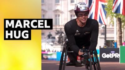 Marcel Hug wins men's wheelchair race 