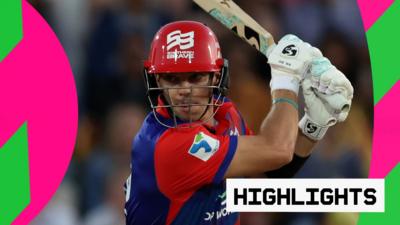 Tristan Stubbs mid-batting about to strike the ball