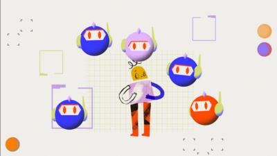 An illustration of a human surrounded by colourful representations of chatbots