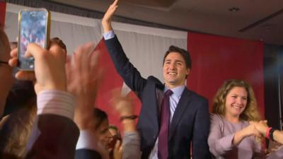 Justin Trudeau celebrating election victory