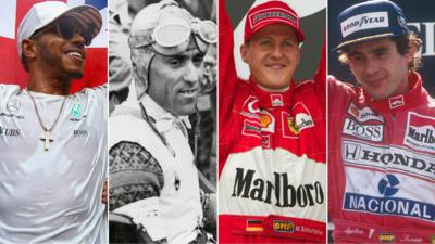 Lewis Hamilton, Tazio Nuvolari, Michael Schumacher and Aryton Senna