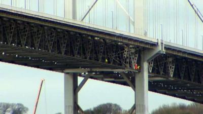 Engineers examine the Forth Road Bridge