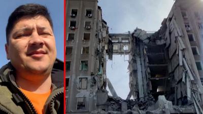 Split screen of Vitaliy Kim and his destroyed office