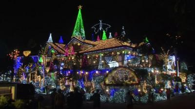 House covered in lights