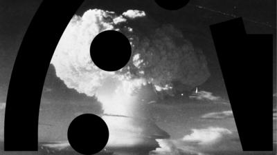 Graphic image shows clock and mushroom cloud