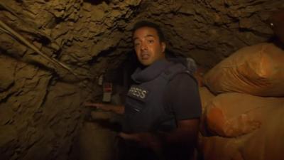 BBC's Ahmed Maher in a tunnel in Iraq abandoned by so-called Islamic State, 21 October 2016