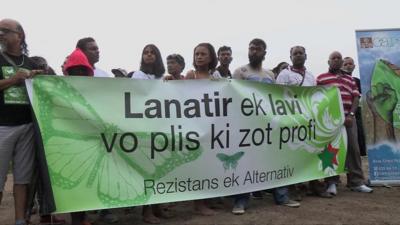 Beach protestors in Mauritius