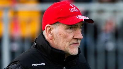 Mickey Harte pictured before the start of Tyrone's game against Meath on Sunday