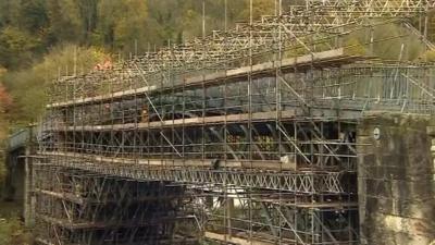 Iron Bridge covered in scaffolding