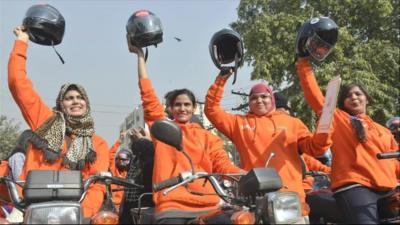 Members of Women on Wheels, or Wow, in Punjab, Pakistan.