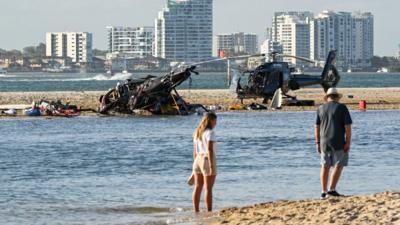 The wreckage of two helicopters near Seaworld on Australia's Gold Coast