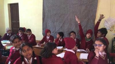 Students at Gandhi Memorial Public School in Delhi