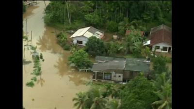 Aerial shot of flooded homes in Sri Lanka