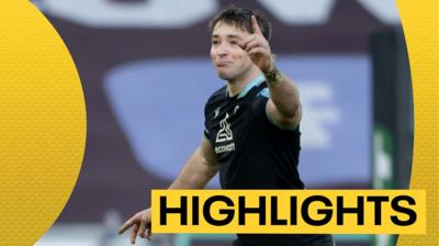Dan Edwards celebrates his winning drop goal for Ospreys