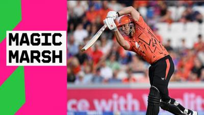 Mitch Marsh strikes the ball for a boundary