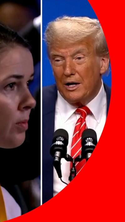 Composite image showing Myroslava Petsa and Donald Trump